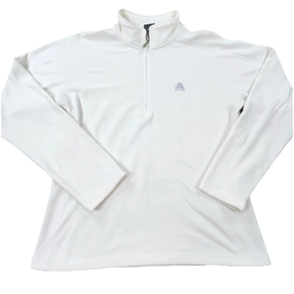 Nike ACG‎ Sweatshirt Women Large White Fleece Pullover Sweater Quarter Zip *